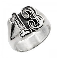 Sterling Silver Lucky 13 Ring With Flames
