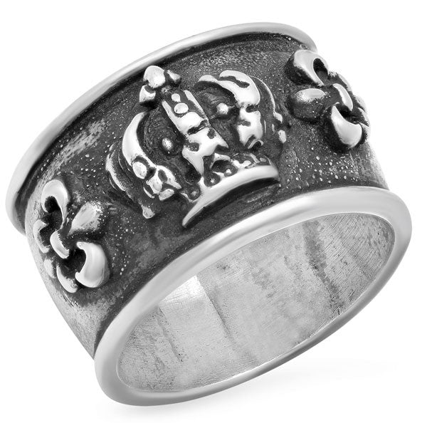 r Crown N Fleur De Lis Band Ring