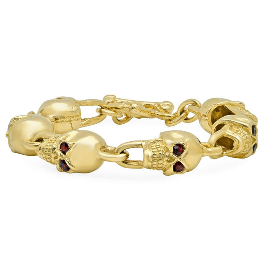 BadAss 14K Skull Bracelet with Genuine Garnets