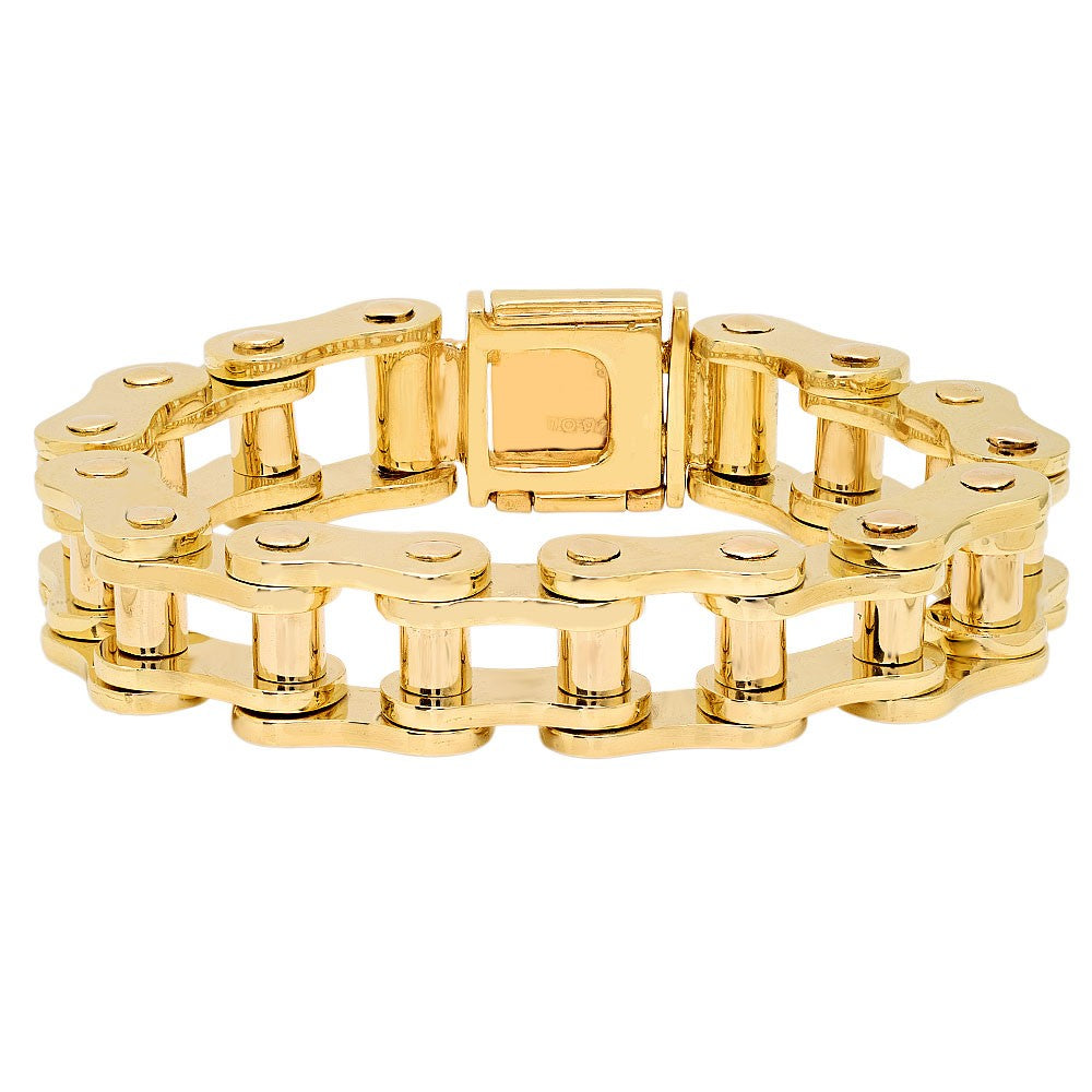 14K Yellow Gold Serious Motorcycle Link Bracelet