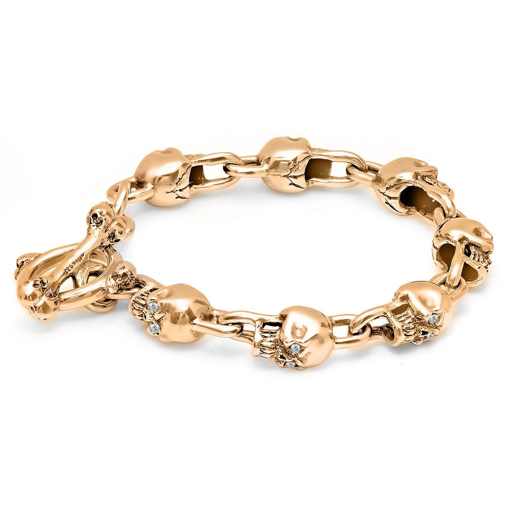 14K Rose Gold Skull Bracelet with Diamond Eyes