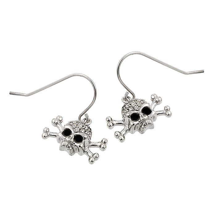 Upper Jaw Skull  CZ Earrings With Black Eyes