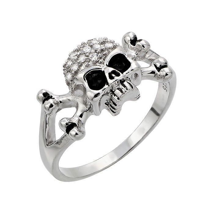 Sterling silver skull pave ring with black eyes or you may pick your eye color. Could be made in gold or platinum.