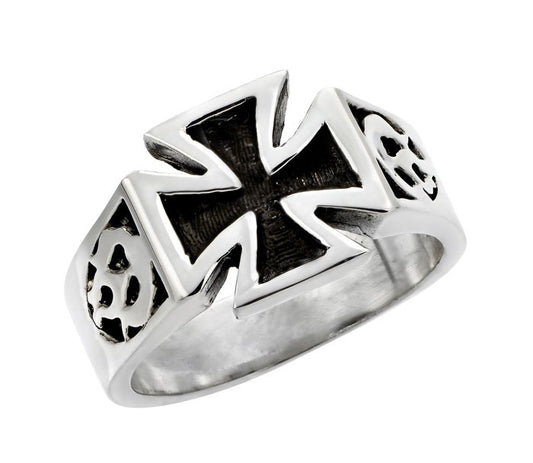 Maltese Cross with Flames Ring