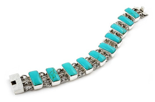 Sterling Silver Turquoise Square Link Bracelet