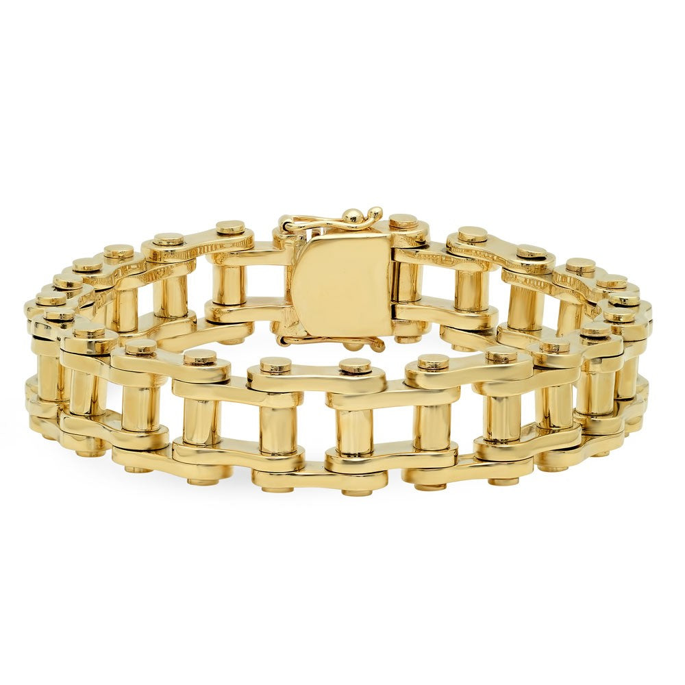 Large 14K Gold Motorcycle Link Bracelet