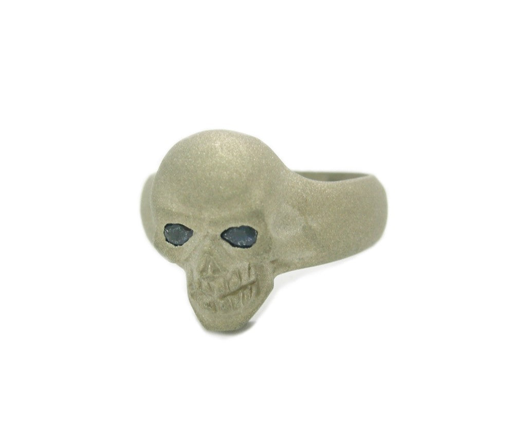 Small Sand Texture Skull White Gold Ring